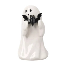 Statue de fantôme avec citrouille et chauve-souris, résine, 10 cm