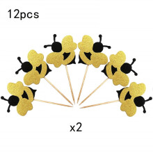 Décorations de gâteaux en papier sur le thème des abeilles – Or et noir – 12 pièces