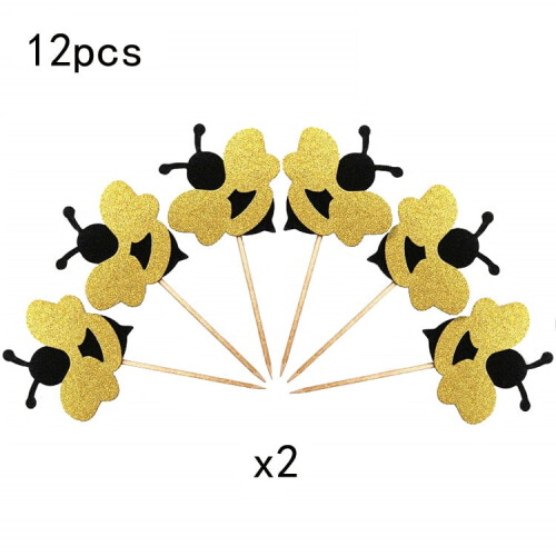 Bee-shaped cake toppers glitter star 12 pcs