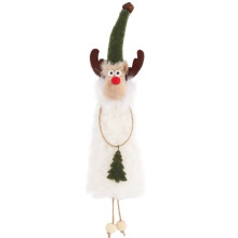 Festive Reindeer Plush Decoration Grey with Red Hat