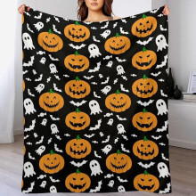 Halloween flannel throw blanket ghost skeleton pumpkin