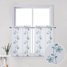 White floral embroidered sheer curtains 26x45 in, 2 panels