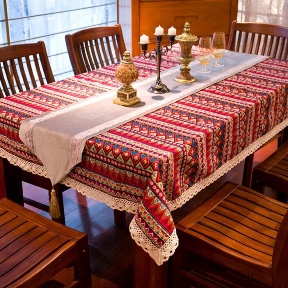 Ethnic Tablecloth Tribal Triangle Pattern Rectangular