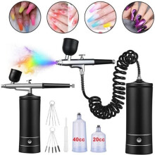 Airbrush-setti kompressorilla, langaton kannettava ruiskupistooli kynsille, maalille, meikille, kekseille (musta)