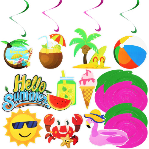 Summer party decorations hanging swirls 10 pcs