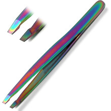 Slant-Tip Titanium Rainbow Eyebrow Tweezers