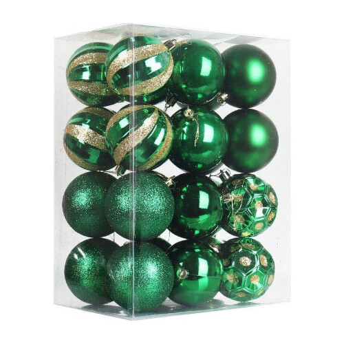 8cm Shatterproof Plastic Christmas Bauble, Green (24 pcs)
