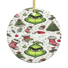Ceramic Christmas Ornament 2.9" Round Gold String