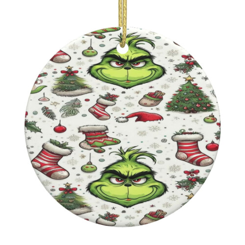 Ceramic Christmas Ornament 2.9" Round Gold String