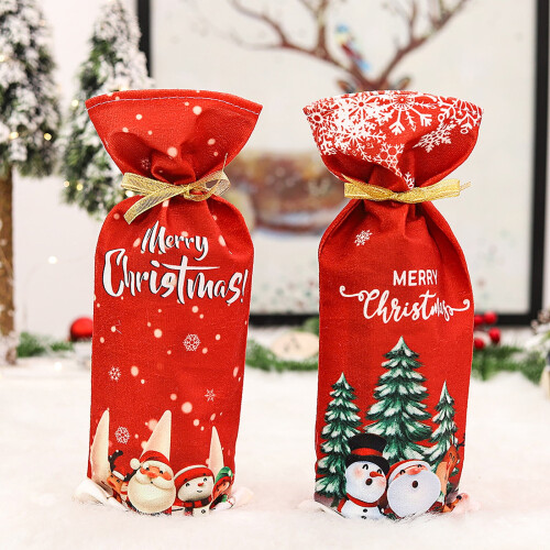 Christmas Wine Bottle Bag Set – Red Festive Decoration
