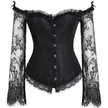 Naisten pitsikorsetti, goottilainen vintage-bustier, tyylikäs pitsivyötärönauha, pitkähihainen kukkakuvioinen pitsikorsetti, musta