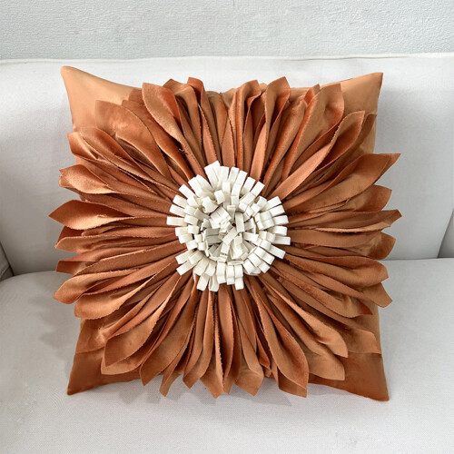 Housse de coussin tournesol, polyester, 45 x 45 cm, orange