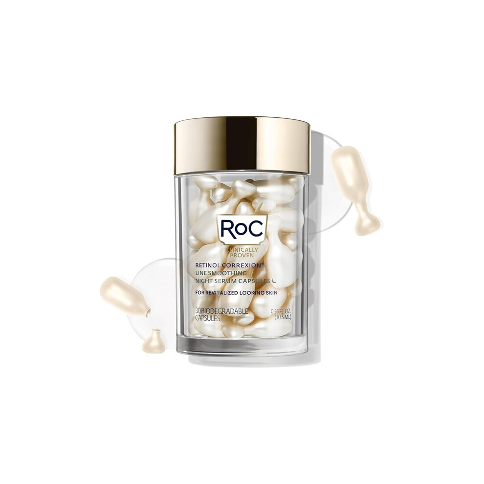 ROC Retinol Correxion Night Serum Capsules | Fine Lines Wrinkle Serum, Roc Skincare Retinol, Night Repair Serum, Ceramide Retinol Treatment - 10.5ml