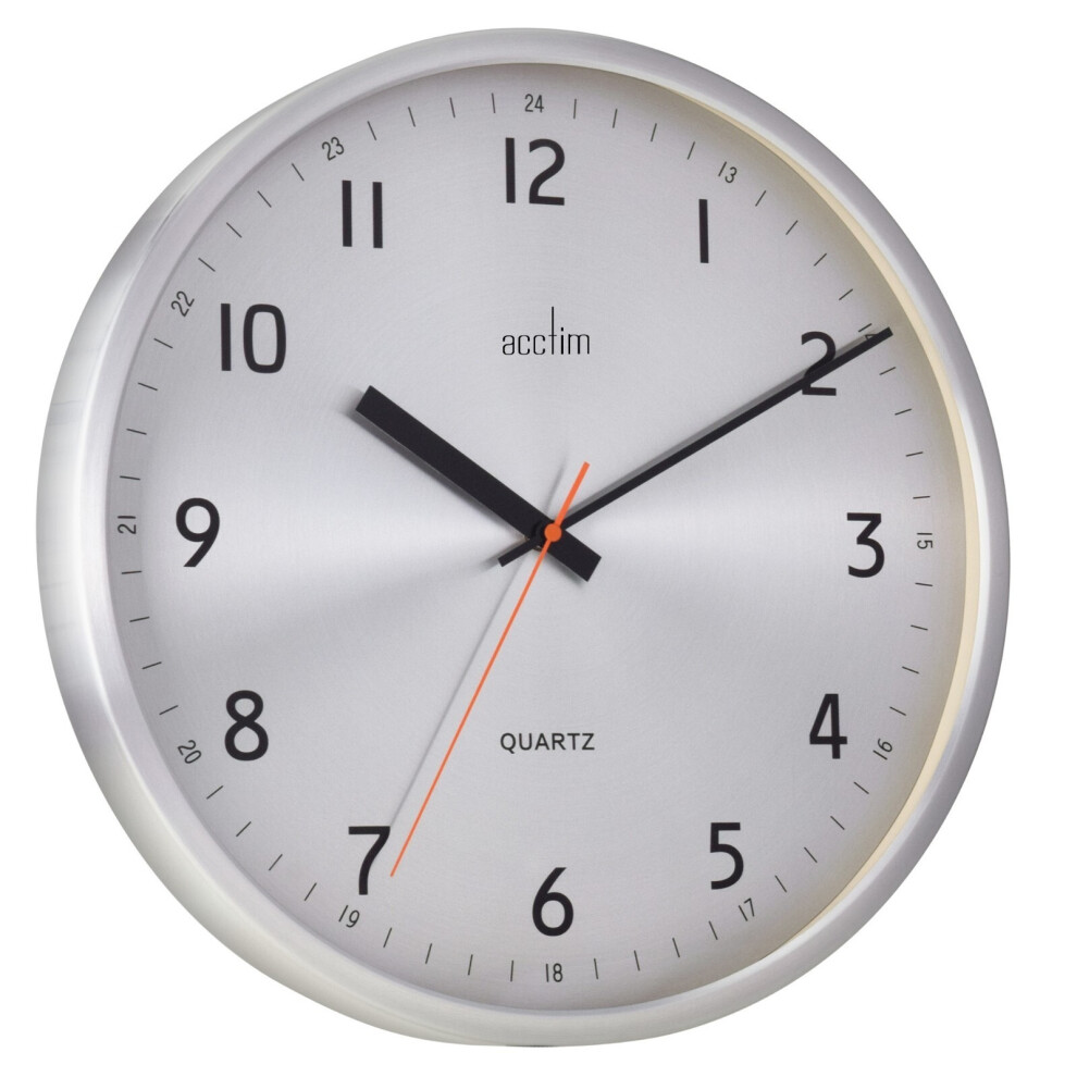 Acctim Klar Wall Clock Nonticking Sweep Metal Case Quartz Brushed Metal 40Cm
