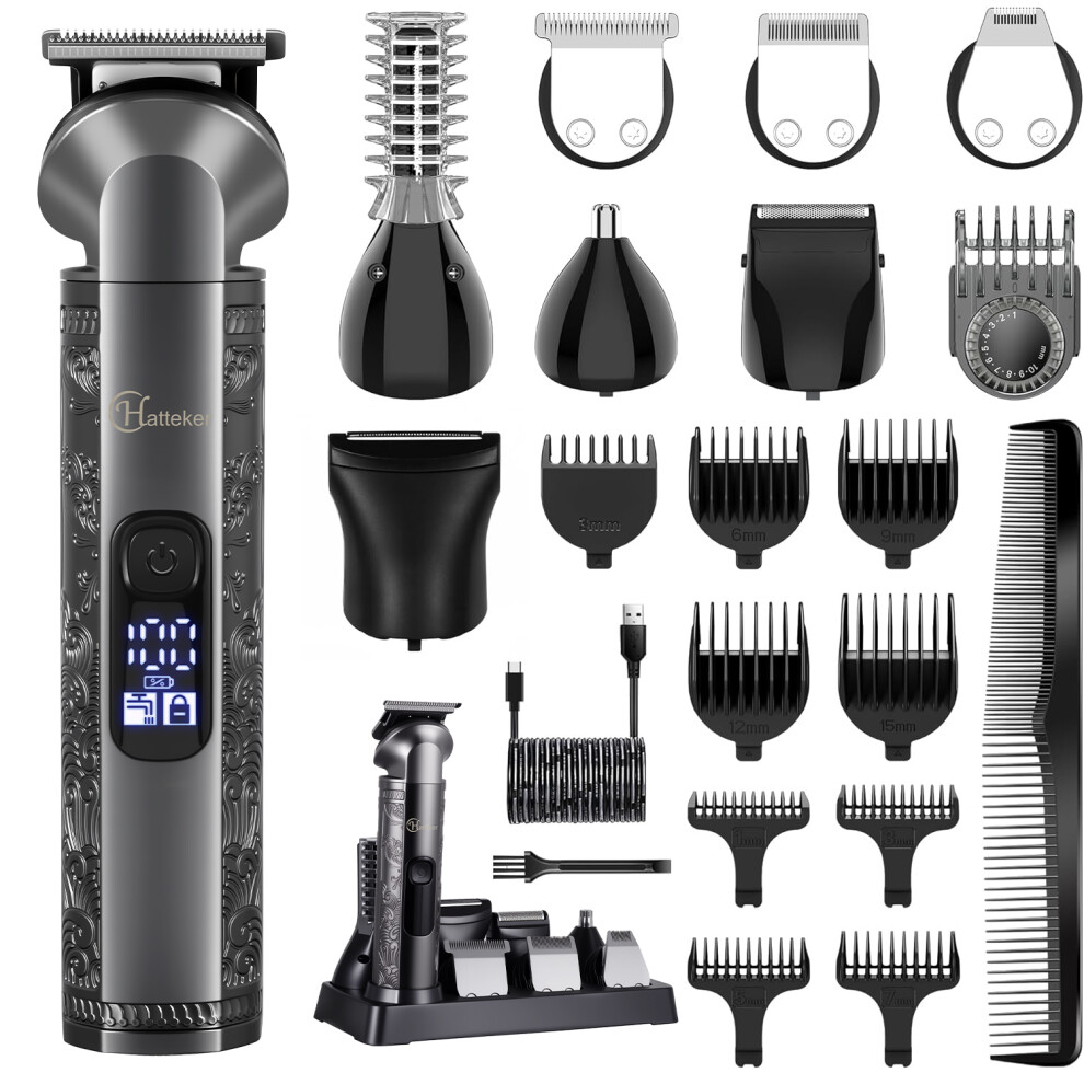 Hatteker Gray Beard Trimmer Kit Electric Razor Shaver Body For Men 8 In 1