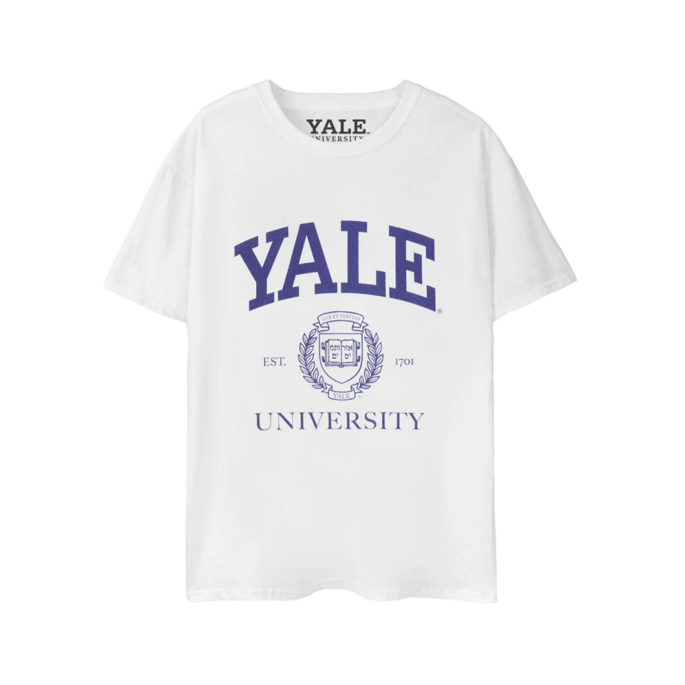 Yale (S, ) Unisex Adult Logo Short-Sleeved T-Shirt White