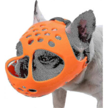 (S, Orange) Short Snout Dog Muzzle,soft Silicone Adjustable Breathable Bulldog Muzzle For French Bulldog Shih Tzu And Pug For Biting Chewing Training