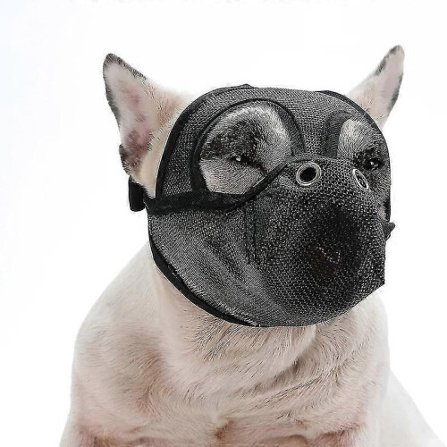 (S, black) bulldog muzzle adjustable breathable mesh dog muzzle for biting