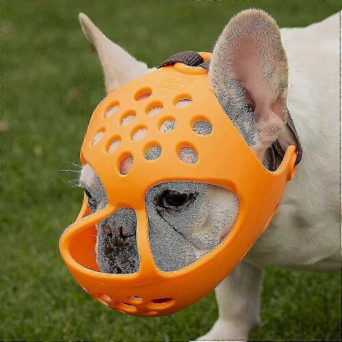 (M, Orange) Silicone dog muzzle short snout flat faced soft 2025