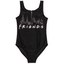 (10-11 Years, Black) Friends Girls Sunsafe One Piece Swimsuit