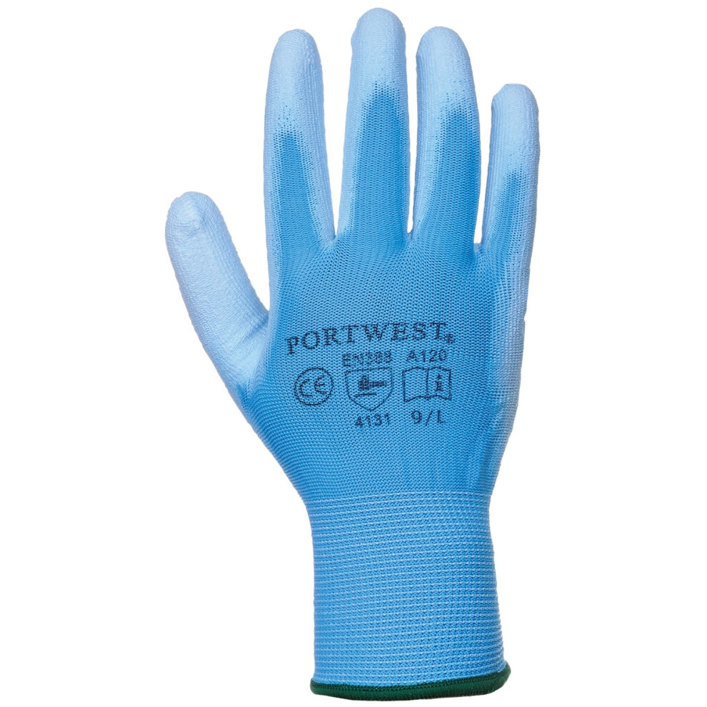(L, Blue) Portwest Pu Palm Coated Gloves (A120) / Workwear (Pack Of 2) 5059269180119