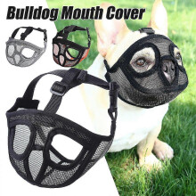(L, Black) Short Snout Dog Muzzle - Adjustable Breathable Mesh Bulldog Muzzle for Biting Chewing Licking Grooming Dog Mask