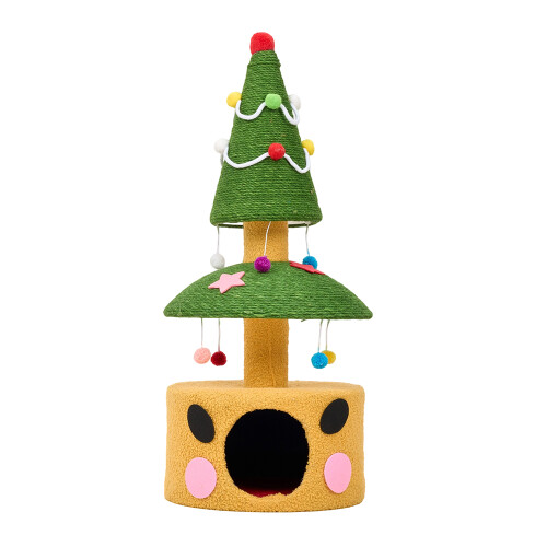 Living And Home 2-in-1 Christmas-Tree-Shaped Cat Tree with Scratcher & Condo