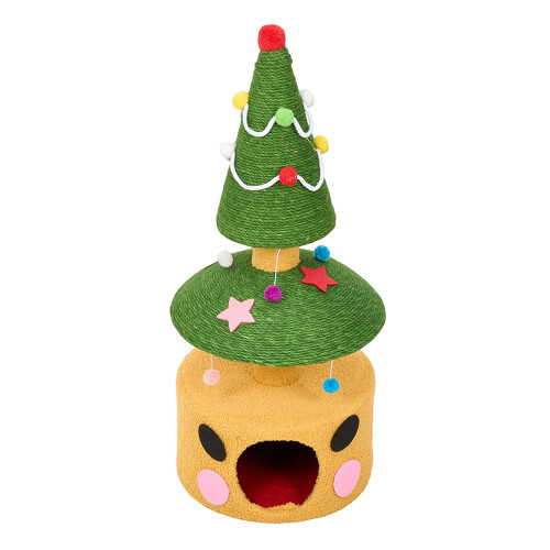 Living And Home 2-in-1 Christmas-Tree-Shaped Cat Tree with Scratcher & Condo 1