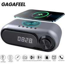 GAGAFEEL Alarm Clock Radio with Bluetooth Speaker and Wireless Charger - Gray