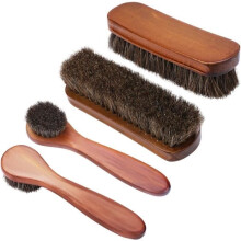 Shoe Brushes Polish Wood Bristles Horsehair Cleaning Brush Dauber 4pc Mixed