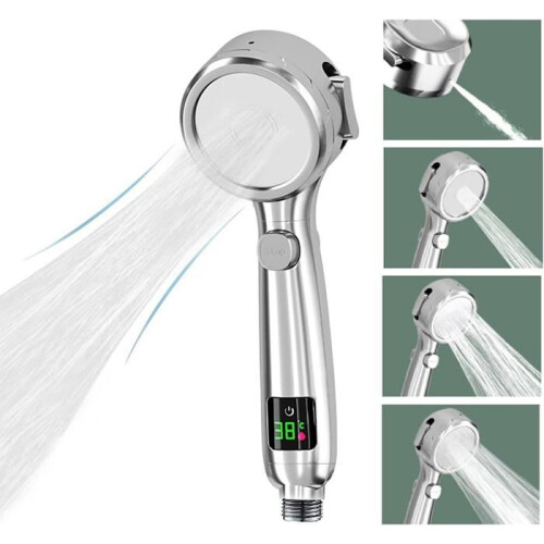 Shower head with LED temperature display, 4 shower modes, with pause button, high water saving shower head