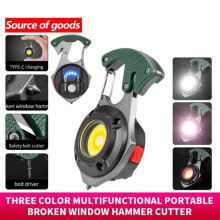 Army Green AS SHOWN - Mini COB LED Flashlight, USB Rechargeable, Keychain, Screwdriver, Wrench