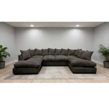 Large U Shape Jumbo Cord Sofa Scatter Back Black