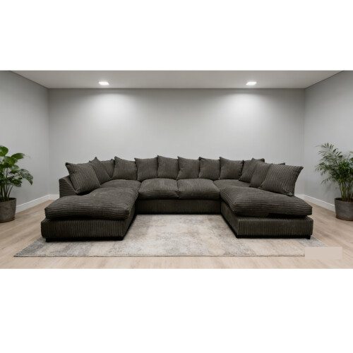 Furniture 786 Large U Shape Jumbo Cord Sofa Scatter Back Black
