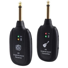 Wireless guitar system with rechargeable 2.4 GHz digital guitar transmitter and receiver, 4 channels for electric guitar
