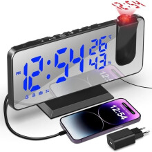 Ceiling Projector Alarm Clock, Ceiling Projection Alarm Clock Radio, with 7.5 Inch Mirror Screen, Temperature Display, and USB Port