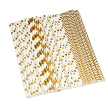 Pack of 200 Gold Paper Straws - Biodegradable - White - 19.6 cm