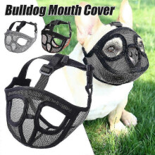 (L, grey) Pet Dog Mesh Muzzles For Short Snout Dog French Bulldog Anti Biting Chewing Licking Mouth Cover