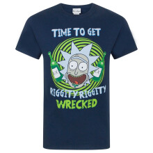(M, Blue) Rick And Morty Mens Riggity Riggity Wrecked T-Shirt
