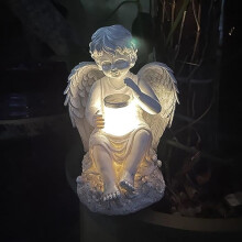 Fairy Angel Figurine with Solar Light - Resin Garden Ornament Decoration - 14.5x15.5x20cm