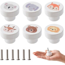 6 Pieces Children's Wooden Drawer Knobs 35mm Round Cabinet Knobs for Bedroom Wardrobe Wooden Handle PZCC Knob