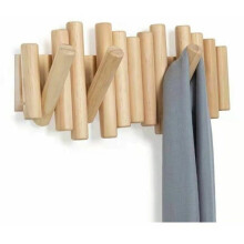 Handmade solid wood wall-mounted coat rack with 5 modern and unique hooks for multiple colors. Large