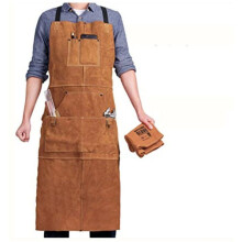 Welder's Apron with 6 Pockets, Fireproof Heat-Resistant Leather Work Apron, Adjustable Carpenter's Apron for Men