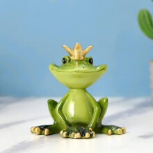 Decorative resin frog statue with crown, living art figurine (8.5 x 5 x 8 cm, decorative stone frog)