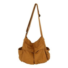 Large capacity canvas messenger bag, hobo shoulder bag with multiple pockets, casual tote bag, Brown