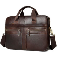 Men's Leather Business Handbag/Document Holder - Brown - Shoulder Strap - Large Capacity - Reinforced Handle