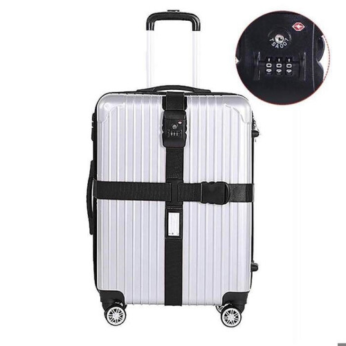 Adjustable TSA-approved travel luggage carrier strap, trunk strap with 3 locking clips