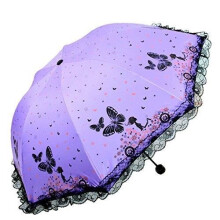 Women's Black Lace Folding Umbrella - Vinyl Coating - Windproof - Purple