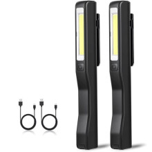 2-Piece Rechargeable USB LED Work Light, Ultra-Bright, for Camping, Garage, Workshop, DIY Projects, with Magnetic Clip