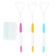 Tongue scraper and interdental brush set, 3-piece tongue scraper with 20 floss sticks, stain removal tool